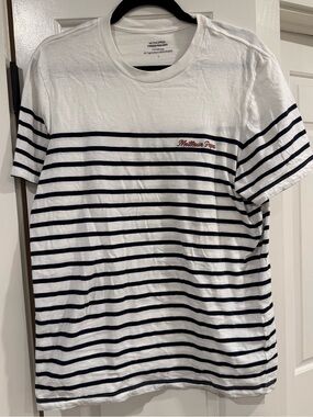Monoprix France “Meilleur Papa” Men's Navy Stripe Crew Neck T-Shirt - L large